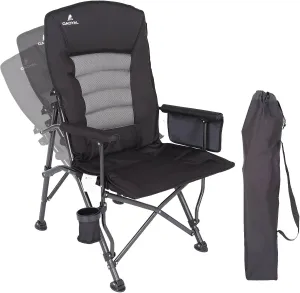 Camping Chairs for Adults, Adjustable Backrest Heavy Duty Oversized Folding Chair Supports 350lbs for Outside with Cup Holder&Side Pocket, Outdoor Folding Camp Chair Beach Chair with High Back (Black)