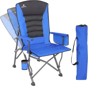 Camping Chairs for Adults, Adjustable Backrest Heavy Duty Oversized Folding Chair Supports 350lbs for Outside with Cup Holder&Side Pocket, Outdoor Folding Camp Chair Beach Chair with High Back (Blue)