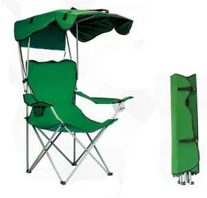 Camping Chairs with Canopy, Portable Quad Lawn Chair for Adults, Folding Recliner Chair with Shade and Cup Holder Outdoor Events,Support 350 LBS… Green