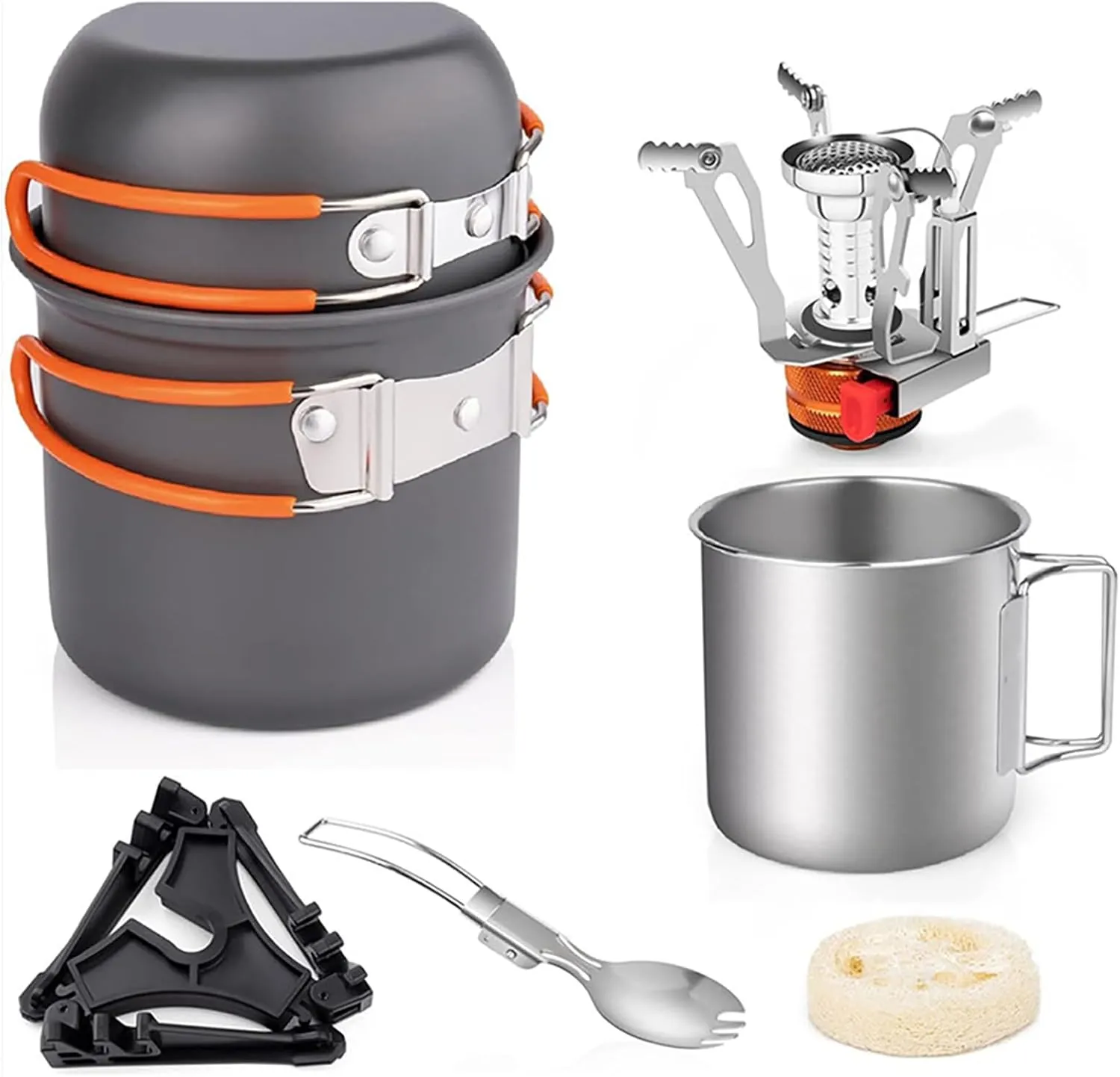 Camping Cookware Mess Kit, Lightweight Pot Pan Set with Stainless Steel Cup & Fork Spoon for Camping, Backpacking, Outdoor Cooking and Picnic