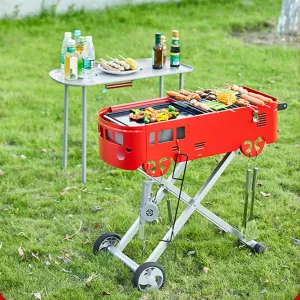 Camping Folding Car Portable Barbecue Grill,with Folding Table Home Outdoor Courtyard Charcoal Grill Picnic