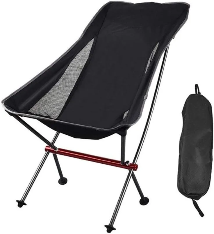 Camping Folding Chair Portable Ultralight Outdoor Camping Chair Collapsible Picnic Backrest Seat Folding Aluminum Alloy Stool (Color : Black)
