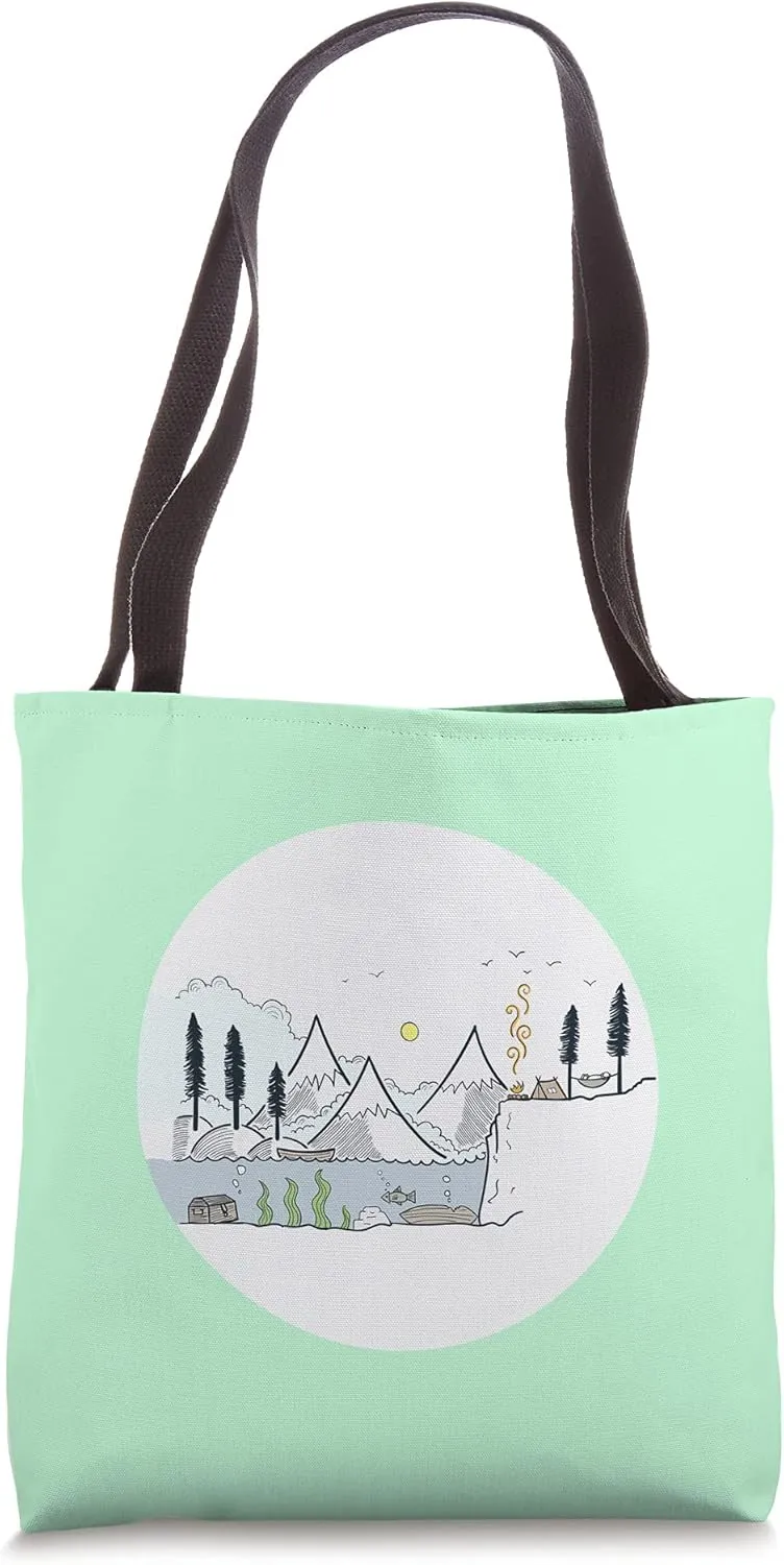 Camping forest lak tent BBQ camper travel holiday vacation Tote Bag