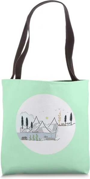 Camping forest lak tent BBQ camper travel holiday vacation Tote Bag