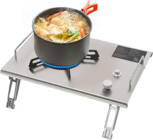 Camping Stove, Desktop Folding Single-Burner Stove, 13,648BTUs Portable Camp Stove Propane Burners, Electronic Ignition Outdoor Camping Cooking Stove for Outdoor Hiking Emergency (Silver)