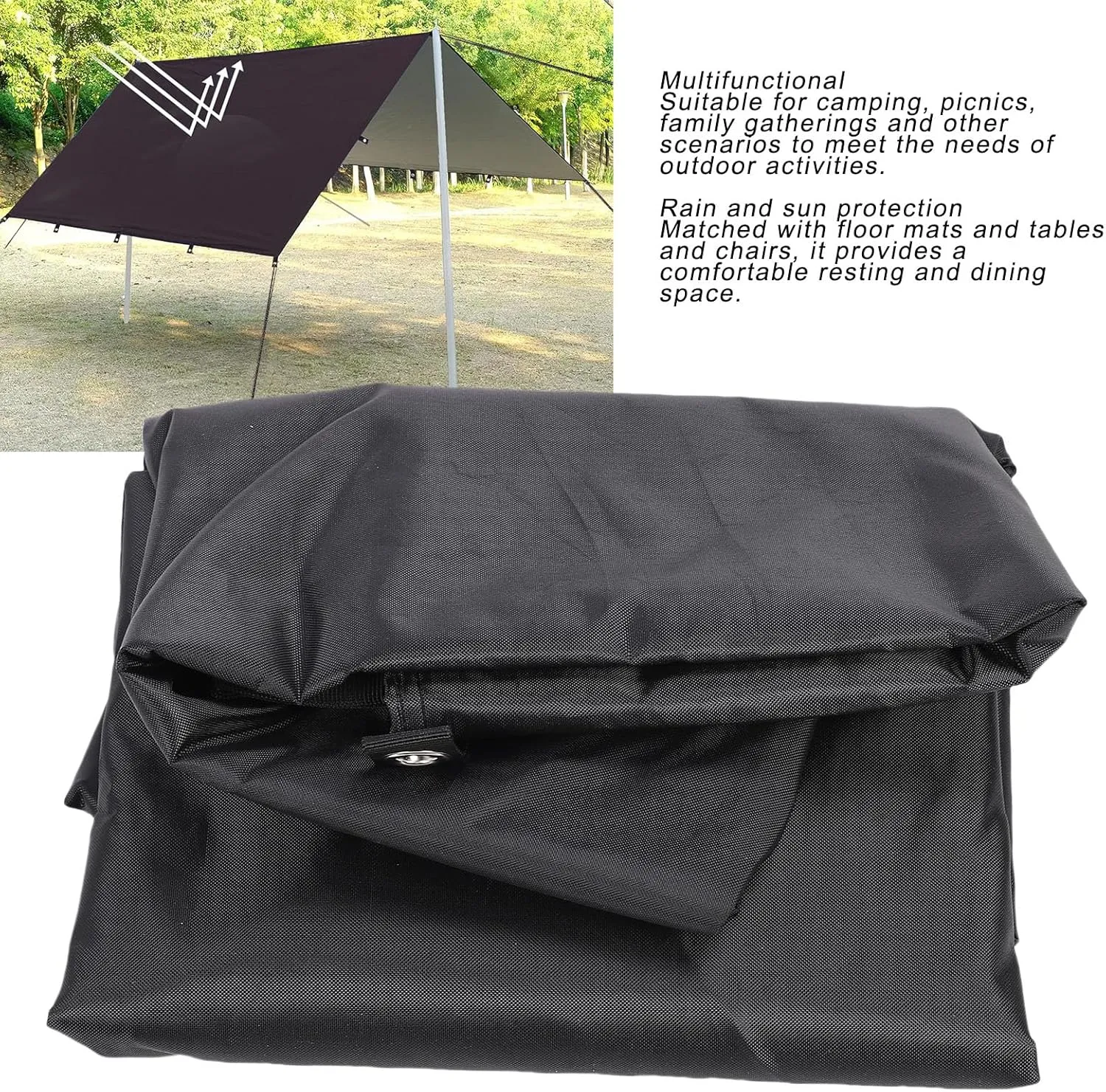 Camping Tarp Waterproofing Portable Multifunctional Outdoor Camping Traveling Awning Backpacking Shelter Rain Tarp, Sun Proof Awning with Ground Nails Wind Proof Ropes (S)