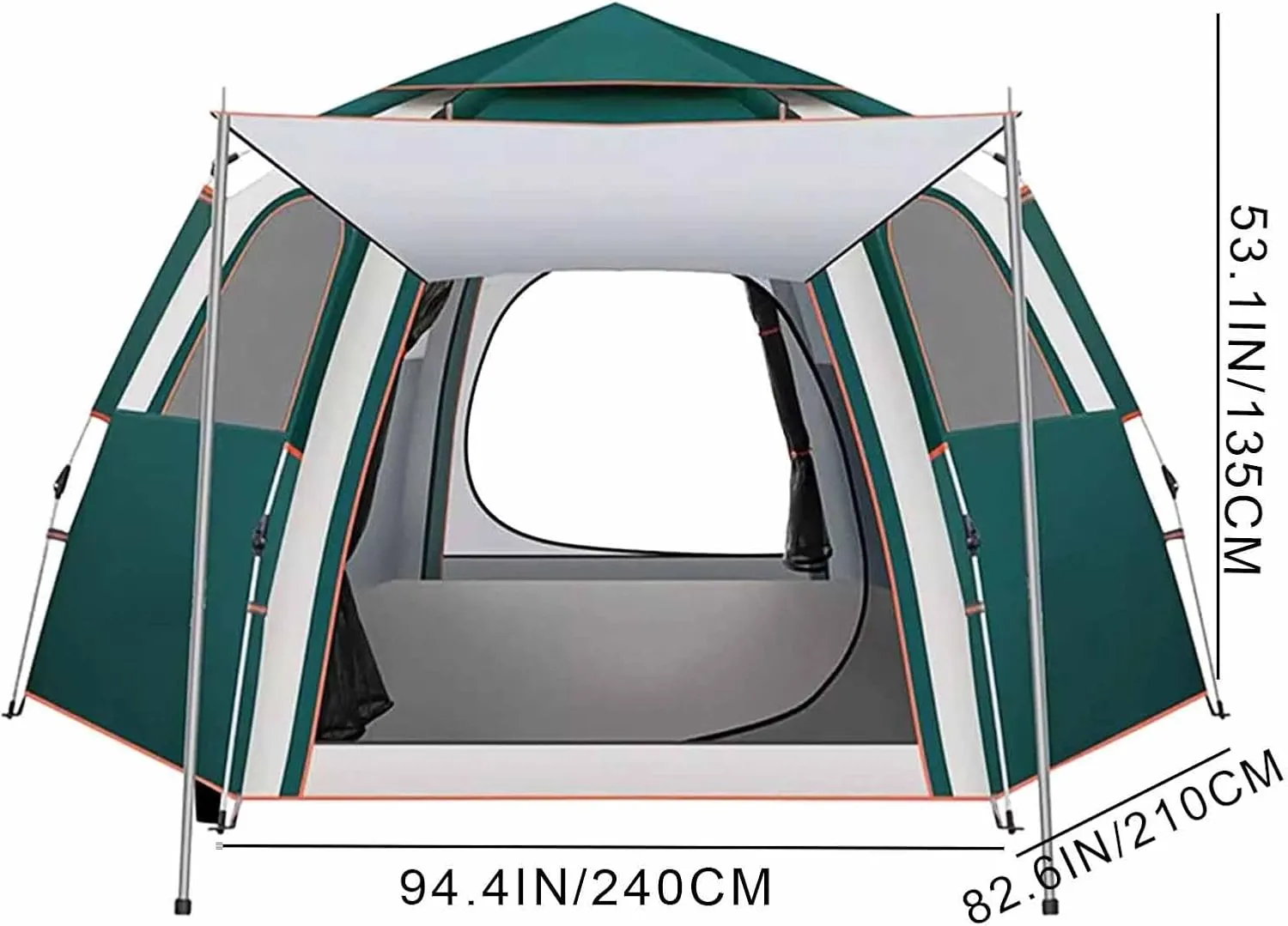 Camping Tent, Dome Portable Tent, Large Tent for Outdoor, Picnic, Family Gathering, Pop-up Camping Tent for 3-4 People (Size : 94.4X82.6X57.0IN/240x210x145cm)