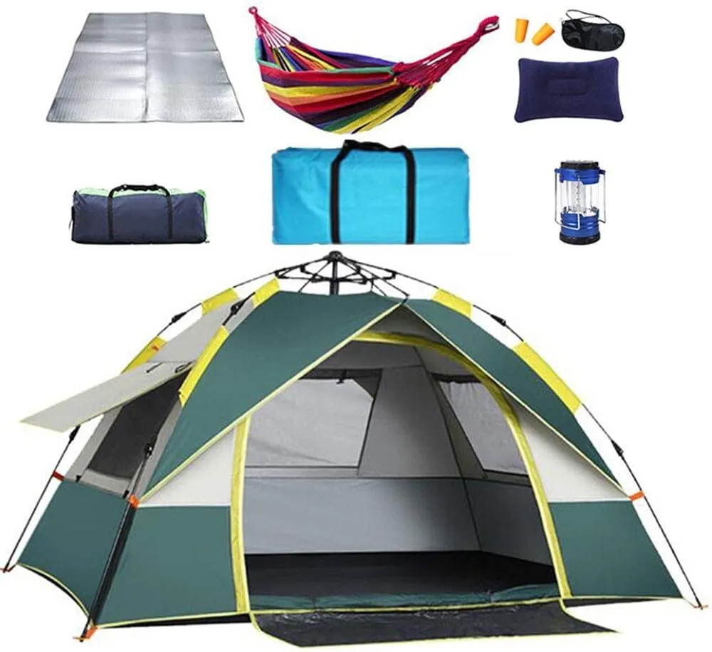 Camping Tent Family Tent Foldable Camping Tent Fully Automatic 190T Oxford Rainproof Family Tent for 4-6 People Outdoor Outdoor Tent, metal, Green, 200X200X135cm Automatic Camping Tent good stuff