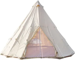 Camping Tent Foldable Tent Canvas Outdoor Camping Farmhouse BBQ Dining Tent Thicken Rainproof Tent Triangle Canvas Teepee, 4M, Beige