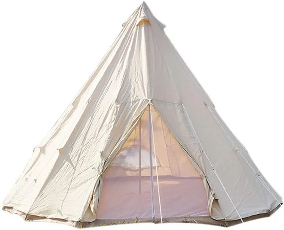 Camping Tent Foldable Tent Canvas Outdoor Camping Farmhouse BBQ Dining Tent Thicken Rainproof Tent Triangle Canvas Teepee, 4M, Beige