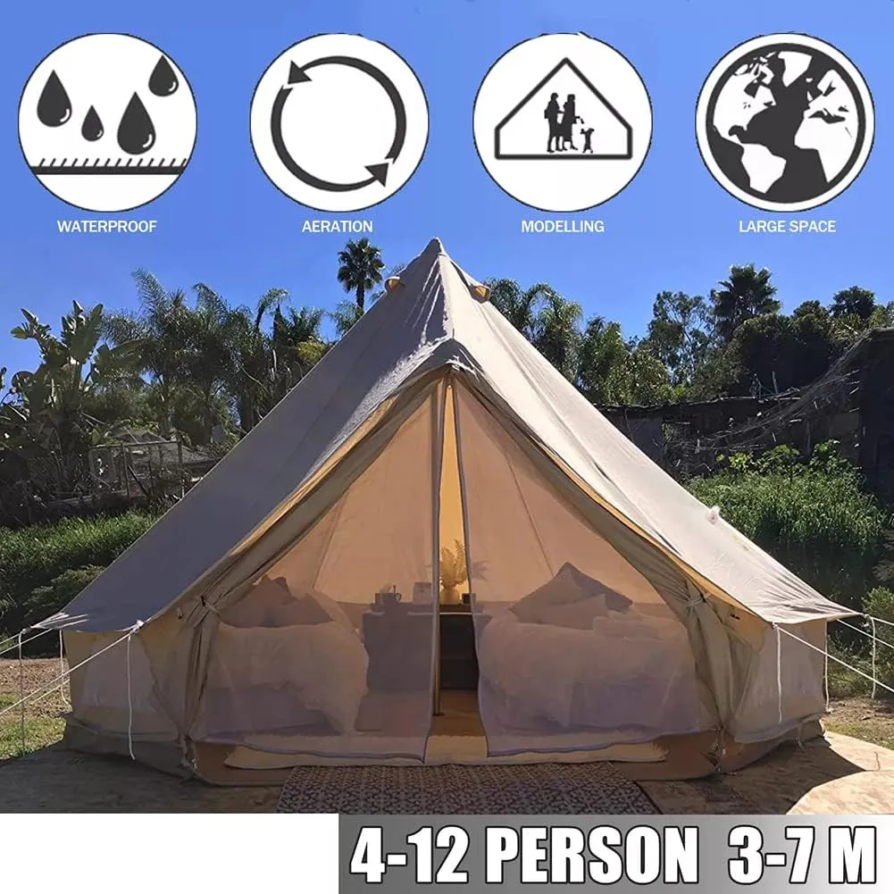Camping Tent for 4-12 Persons 3-6m Waterproof Cotton Canvas Bell Outdoor 4 Seasons Family Party Picnic Yurt with Stove Hole