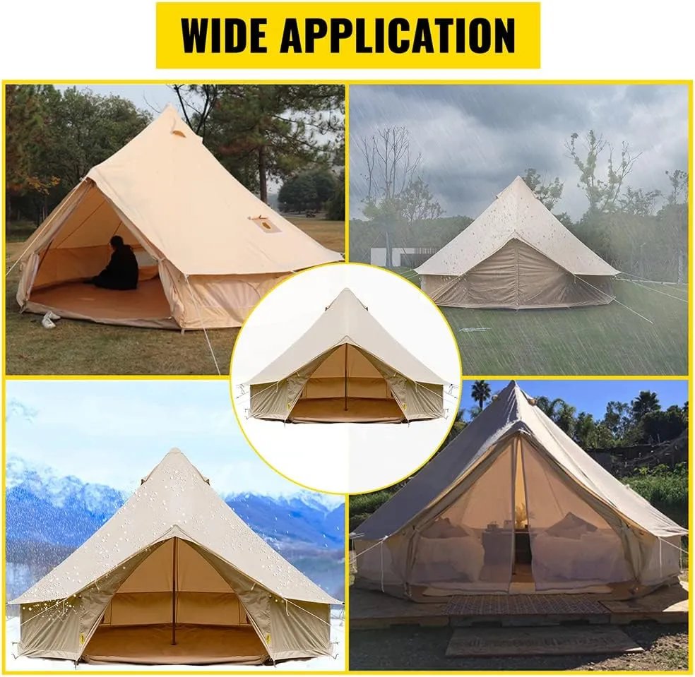 Camping Tent for 4-12 Persons 3-6m Waterproof Cotton Canvas Bell Outdoor 4 Seasons Family Party Picnic Yurt with Stove Hole