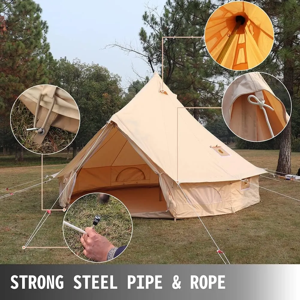 Camping Tent for 4-12 Persons 3-6m Waterproof Cotton Canvas Bell Outdoor 4 Seasons Family Party Picnic Yurt with Stove Hole
