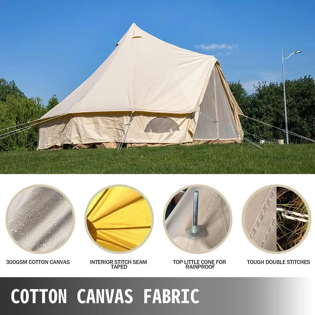 Camping Tent for 4-12 Persons 3-6m Waterproof Cotton Canvas Bell Outdoor 4 Seasons Family Party Picnic Yurt with Stove Hole