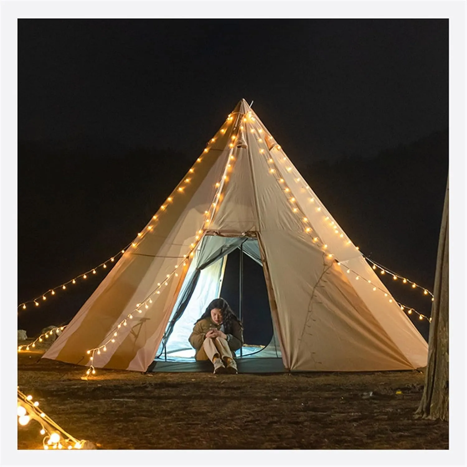 Camping Tent Outdoor Pyramid Tent 3-4 Person Family Camping Picnic Backpacking Hiking Double Tents Travel Equipment 340 * 290cm