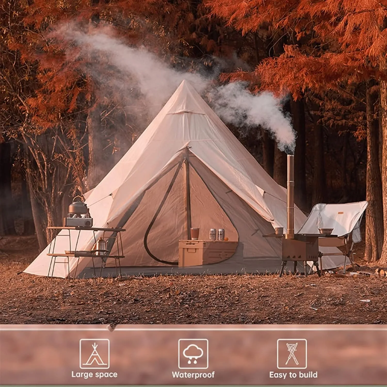 Camping Tent Outdoor Pyramid Tent 3-4 Person Family Camping Picnic Backpacking Hiking Double Tents Travel Equipment 340 * 290cm