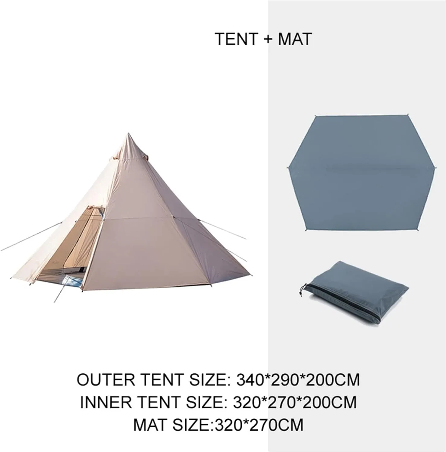 Camping Tent Outdoor Pyramid Tent 3-4 Person Family Camping Picnic Backpacking Hiking Double Tents Travel Equipment 340 * 290cm