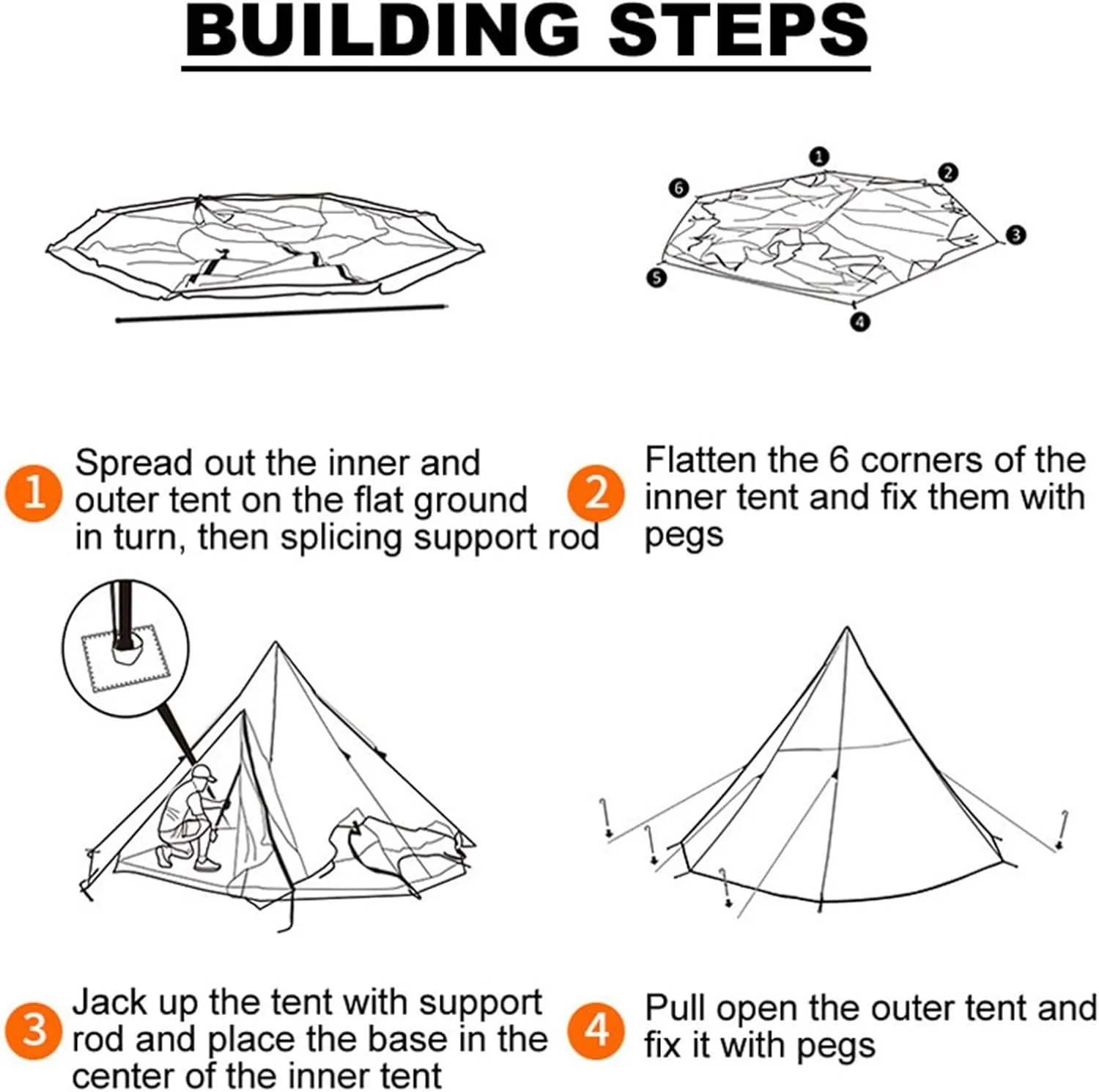 Camping Tent Outdoor Pyramid Tent 3-4 Person Family Camping Picnic Backpacking Hiking Double Tents Travel Equipment 340 * 290cm