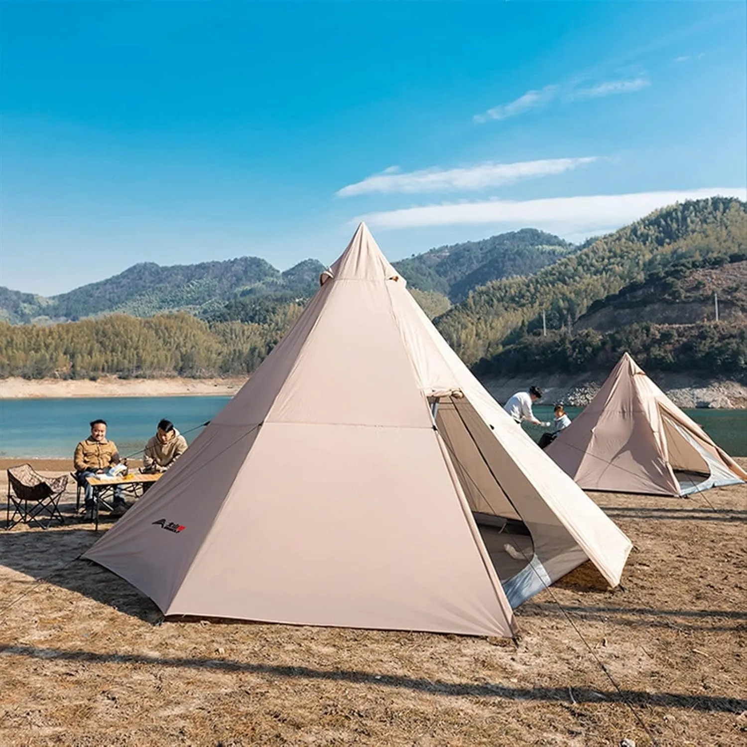 Camping Tent Outdoor Pyramid Tent 3-4 Person Family Camping Picnic Backpacking Hiking Double Tents Travel Equipment 340 * 290cm