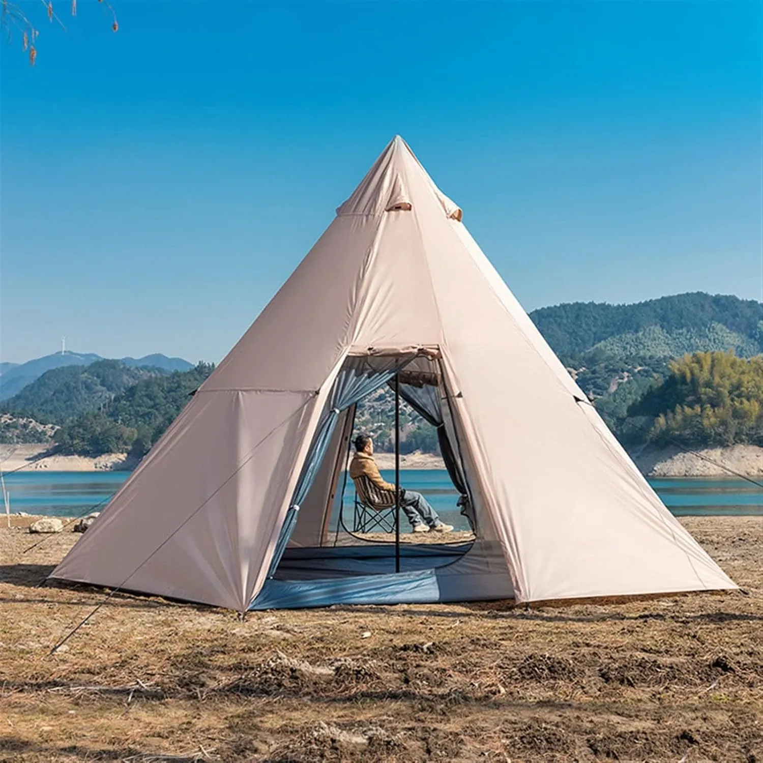 Camping Tent Outdoor Pyramid Tent 3-4 Person Family Camping Picnic Backpacking Hiking Double Tents Travel Equipment 340 * 290cm