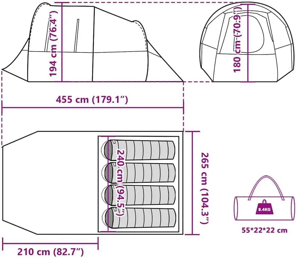 Camping Tent Tunnel 4-Person Green Waterproof vidaXL vidaXL