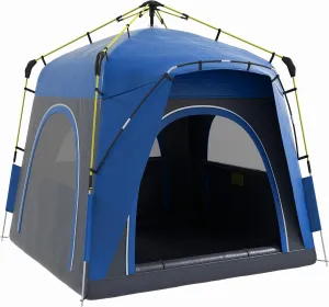 Camping Tents 4 Person Pop Up Tent Quick Setup Automatic Hydraulic Family Travel Tent w, Windows, Doors Carry Bag Included, Blue