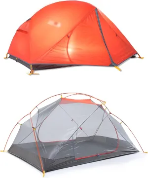 Camping Tents,2 Persons Camping Tent Ultralight 20d Nylon Double Layer Waterproof Backpacking Tent for Hiking Travel with Free Mat (Color : Red, Size : 210 * 135 * 100cm)