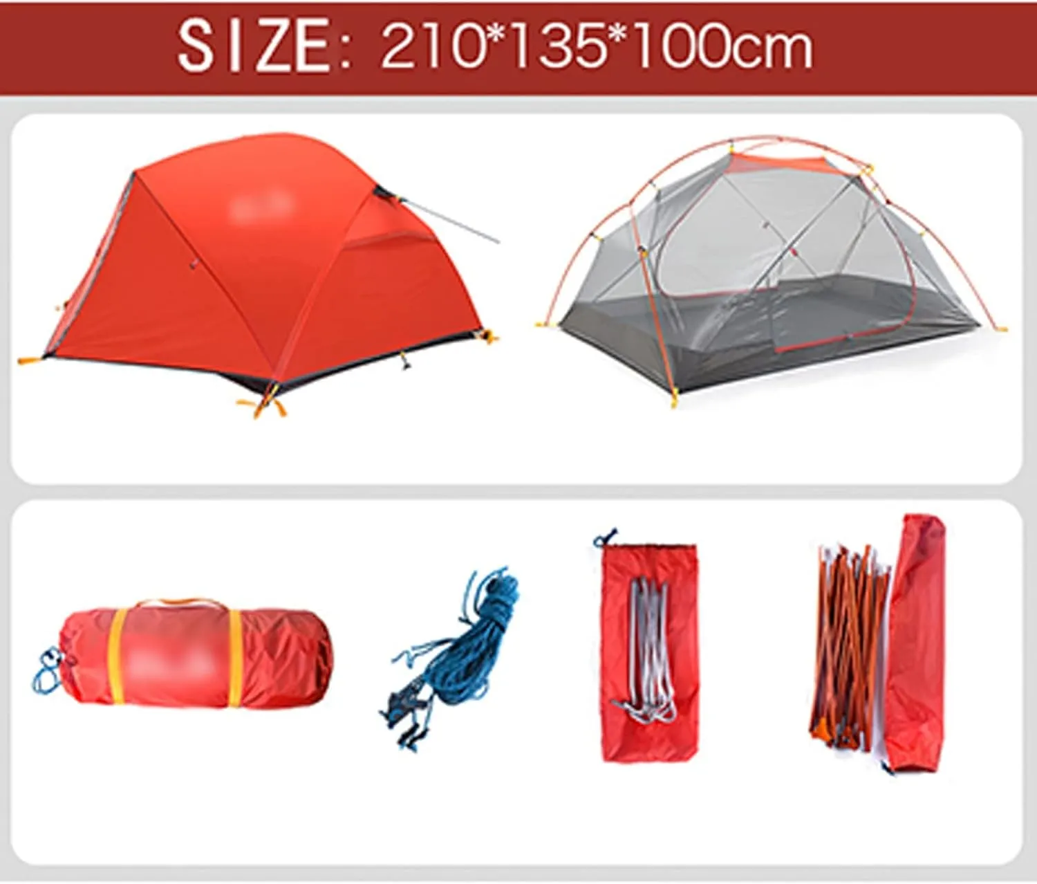 Camping Tents,2 Persons Camping Tent Ultralight 20d Nylon Double Layer Waterproof Backpacking Tent for Hiking Travel with Free Mat (Color : Red, Size : 210 * 135 * 100cm)