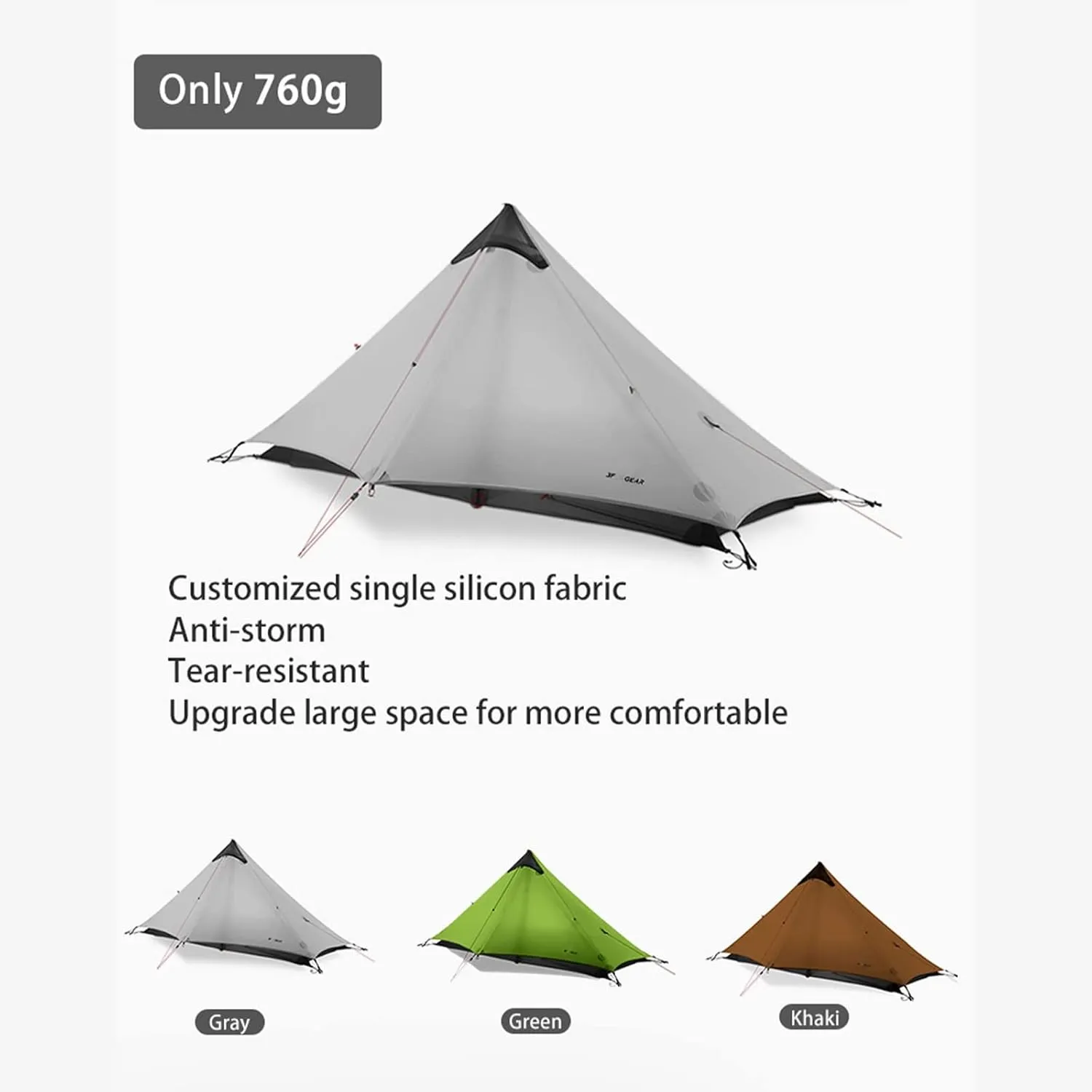 Camping Tents,2022 New Version 230cm Ultralight Camping 3/4 Season 15d Silnylon Rodless Tent (Color : Gray, Size : 1P 4 Season)