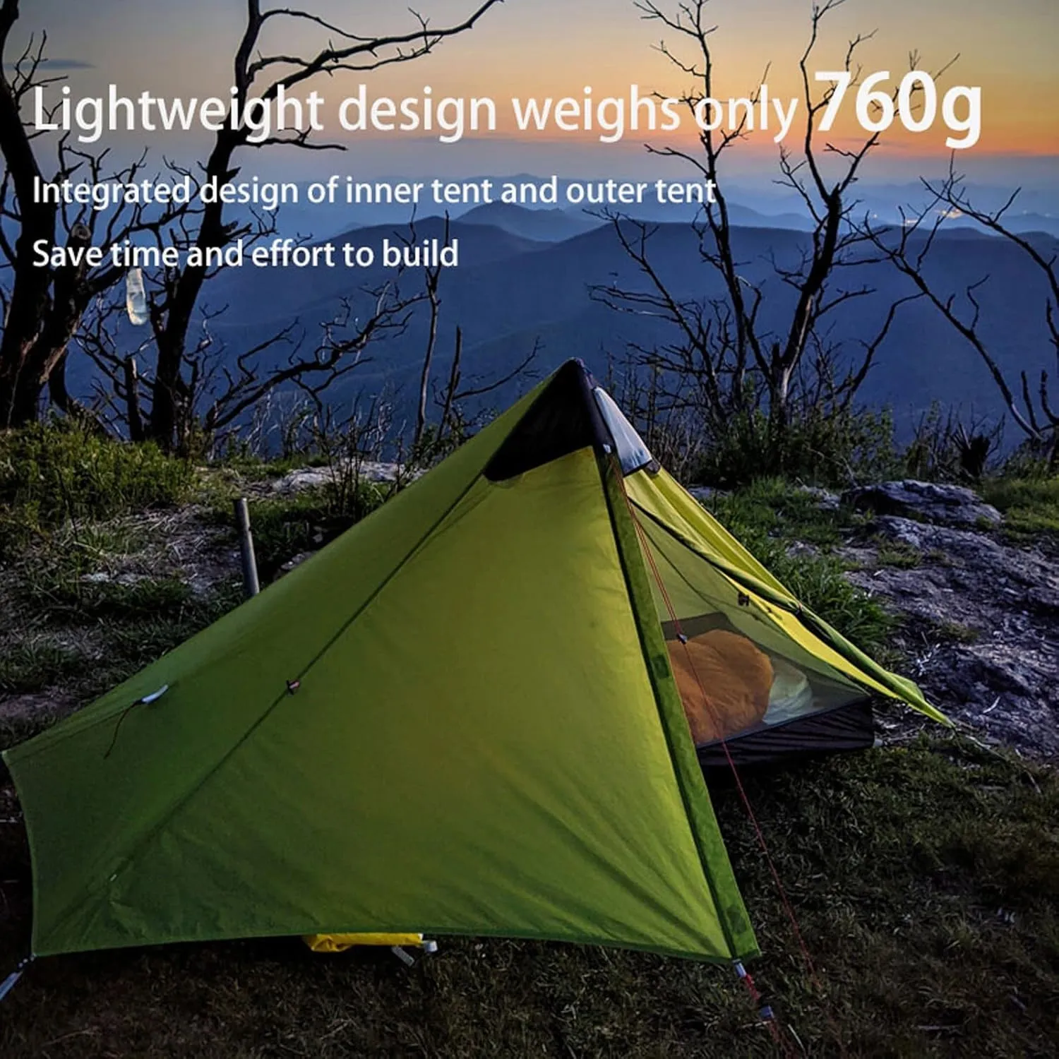 Camping Tents,2022 New Version 230cm Ultralight Camping 3/4 Season 15d Silnylon Rodless Tent (Color : Gray, Size : 1P 4 Season)