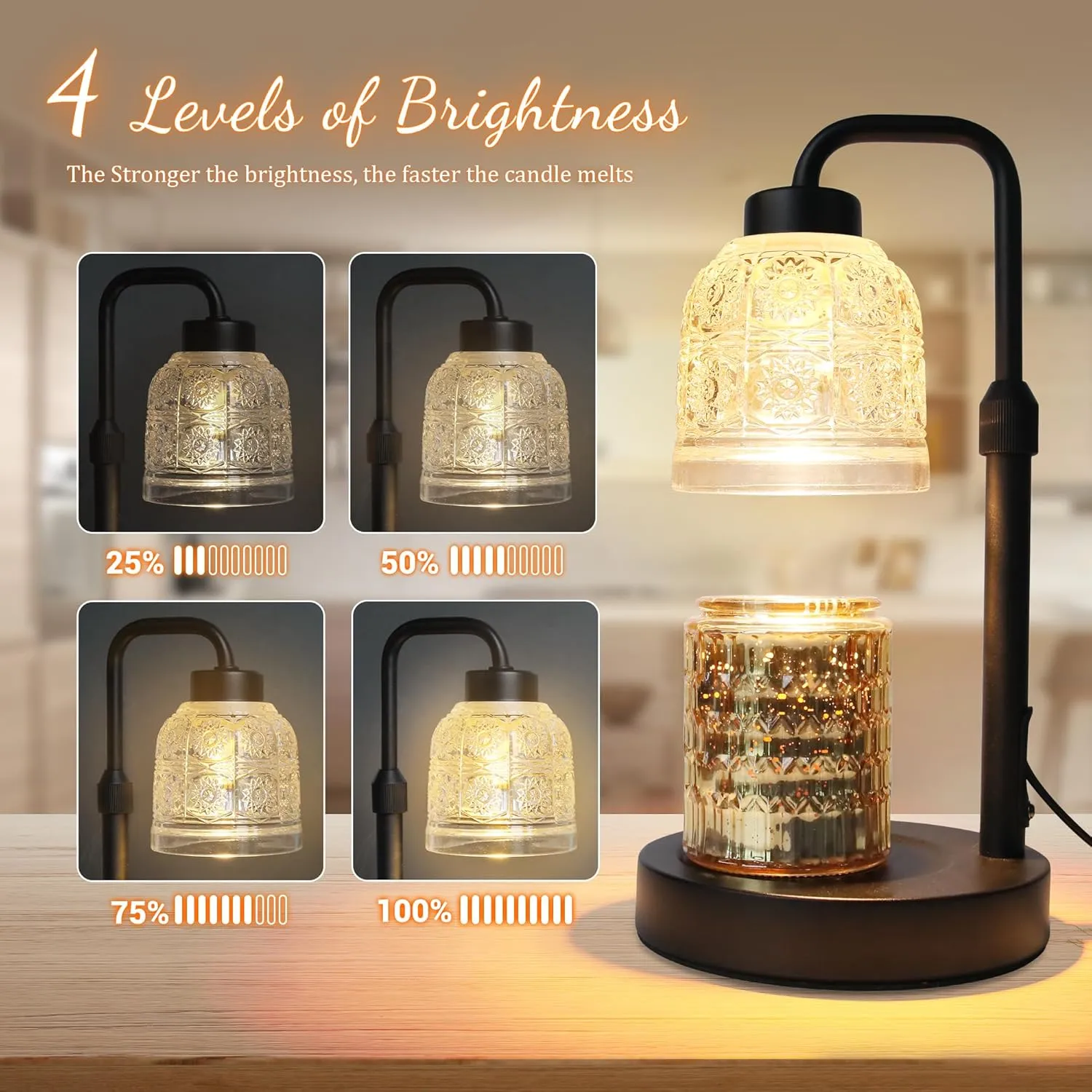 Candle Warmer Lamp with Timer, Dimmable Adjustable Height Candle Lamp, Birthday Gifts for Women Mom Sister Friends, House Warming Gifts New Home Decor, Candle Lamp Warmer with 2 Bulbs - Black