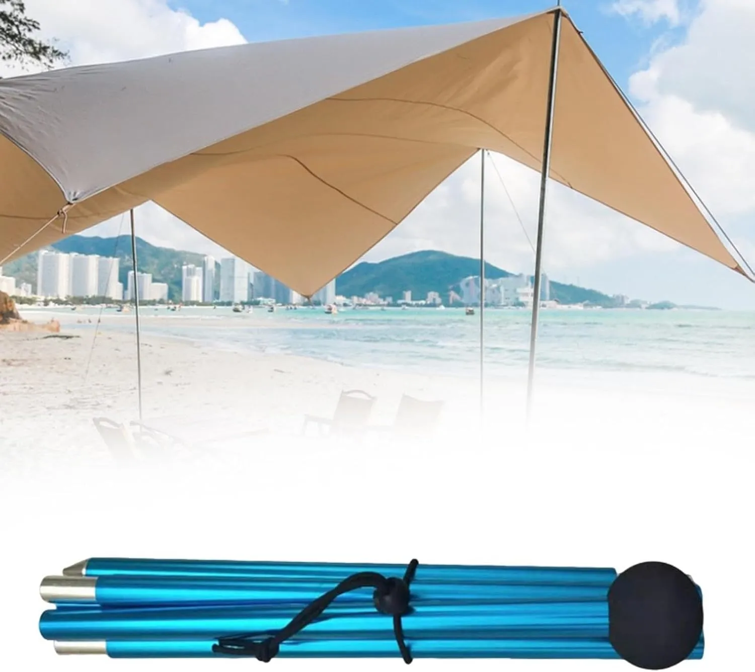 Canopy Rod Tent Pole Gardening Shelter 2M Aluminum Alloy Five Sections Bracket Tent Rod Tarp Pole for Awning Outdoor Beach
