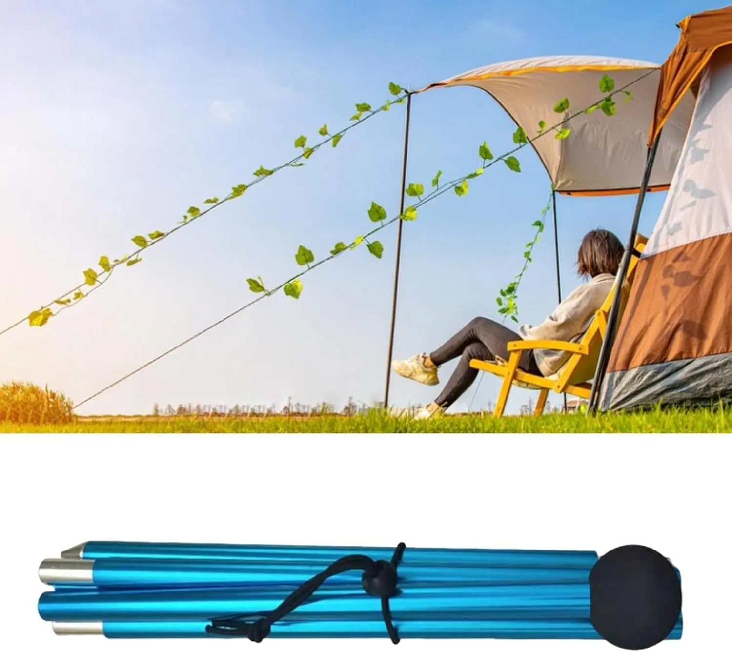 Canopy Rod Tent Pole Gardening Shelter 2M Aluminum Alloy Five Sections Bracket Tent Rod Tarp Pole for Awning Outdoor Beach