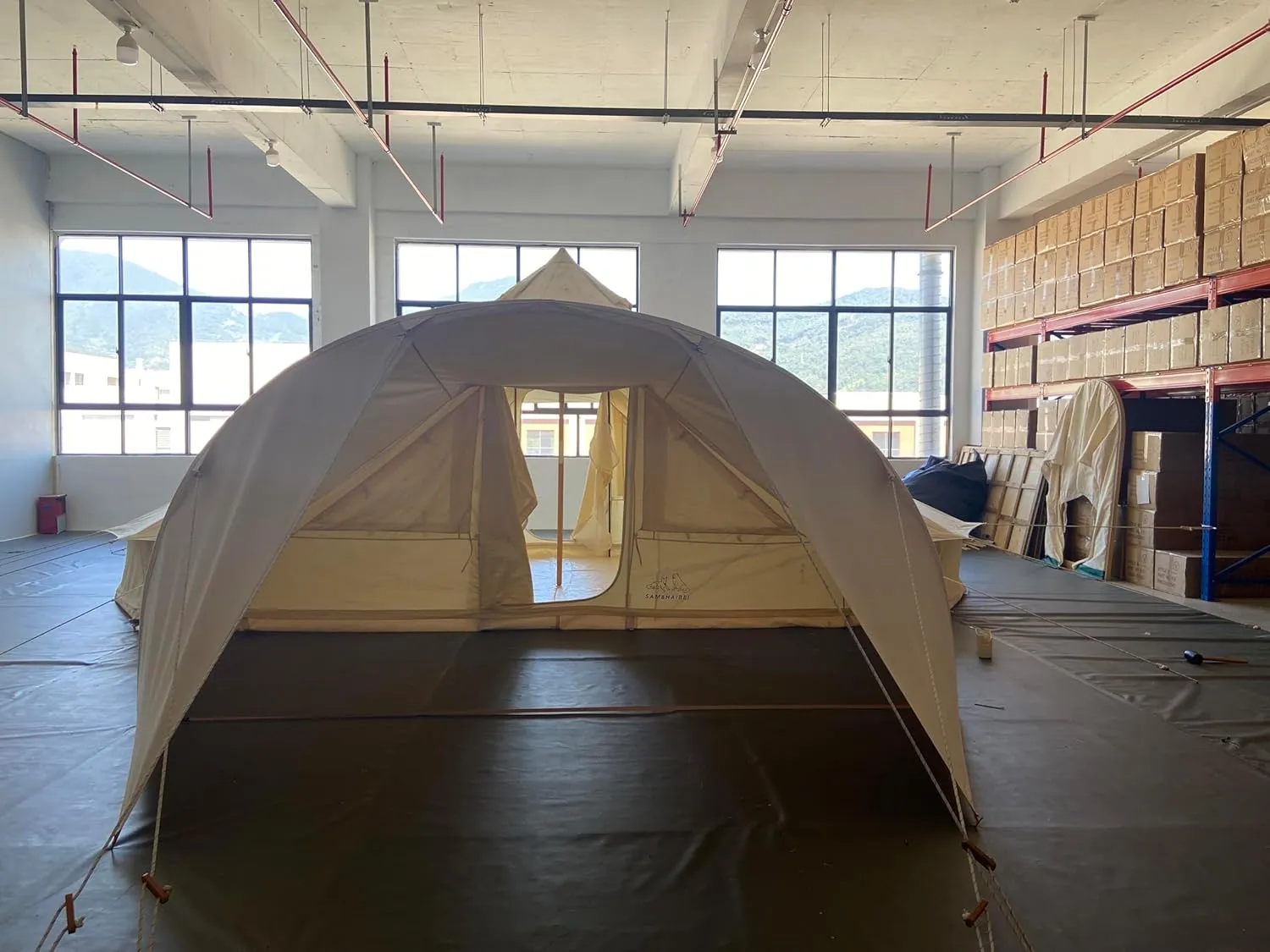 Canvas Bell Tent for Camping, Yurt Tent for All-Season Use, Polyester/Cotton Blend Fabric, Aluminum Center Pole, Mesh Windows, Clear Instructions, Tools Included, Ideal for Family Camping