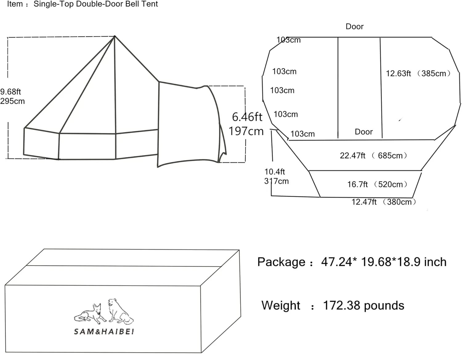 Canvas Bell Tent for Camping, Yurt Tent for All-Season Use, Polyester/Cotton Blend Fabric, Aluminum Center Pole, Mesh Windows, Clear Instructions, Tools Included, Ideal for Family Camping