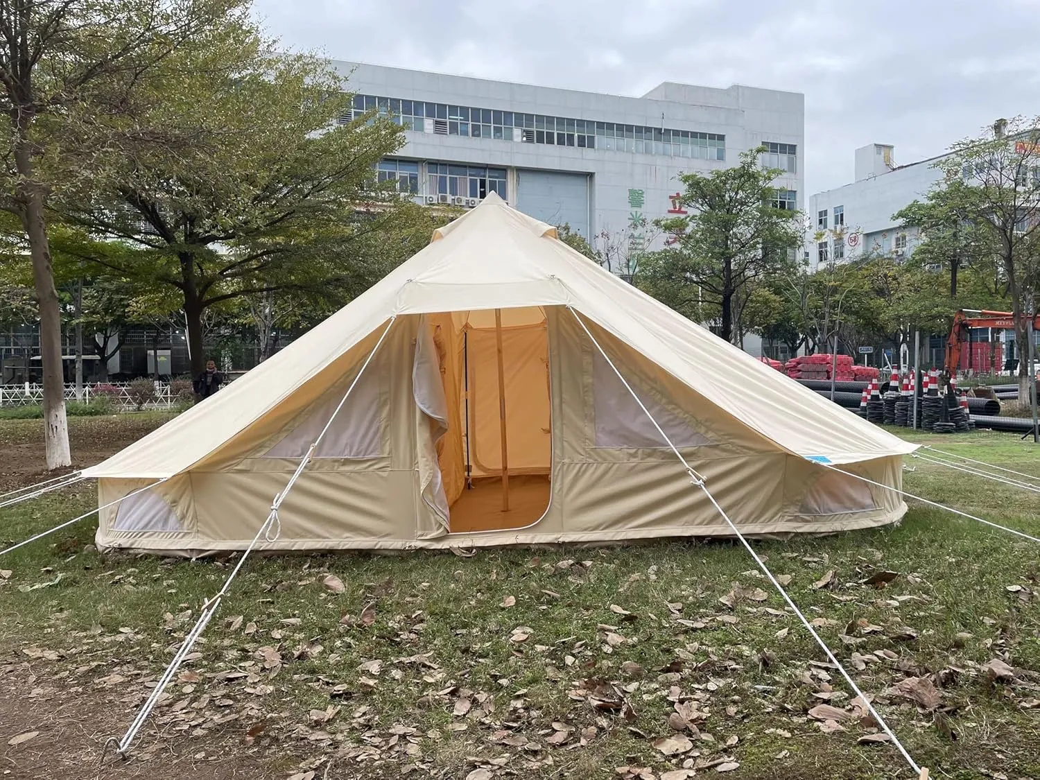 Canvas Bell Tent for Camping, Yurt Tent for All-Season Use, Polyester/Cotton Blend Fabric, Aluminum Center Pole, Mesh Windows, Clear Instructions, Tools Included, Ideal for Family Camping