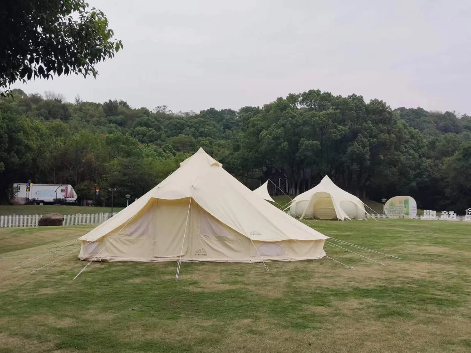 Canvas Bell Tent for Camping, Yurt Tent for All-Season Use, Polyester/Cotton Blend Fabric, Aluminum Center Pole, Mesh Windows, Clear Instructions, Tools Included, Ideal for Family Camping