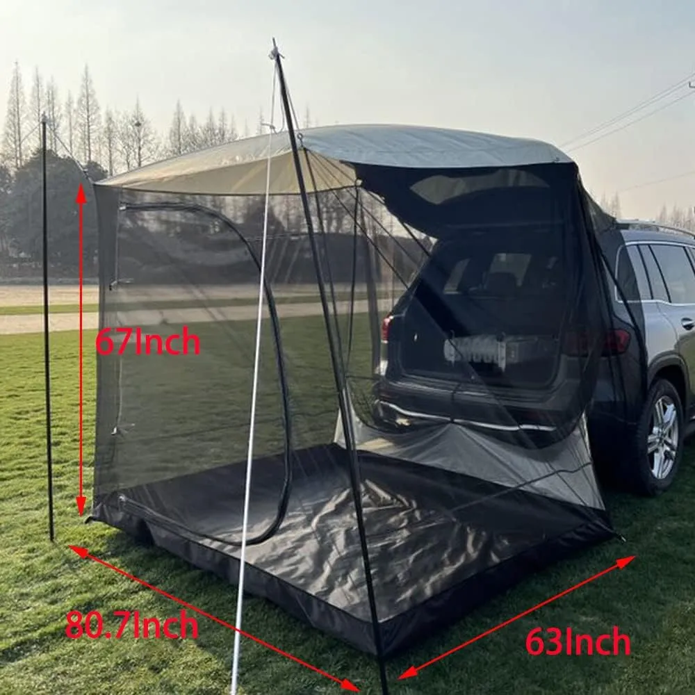 Car Awning Sun Shelter, Portable Waterproof SUV Tent, Camping Car Canopy With Mosquito Net