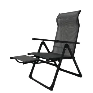 Caravan Sports Ergo  Patio Folding Chair Gray with Flip Out Footrest 300 LBS Weight Capacity 7 Recline Positions