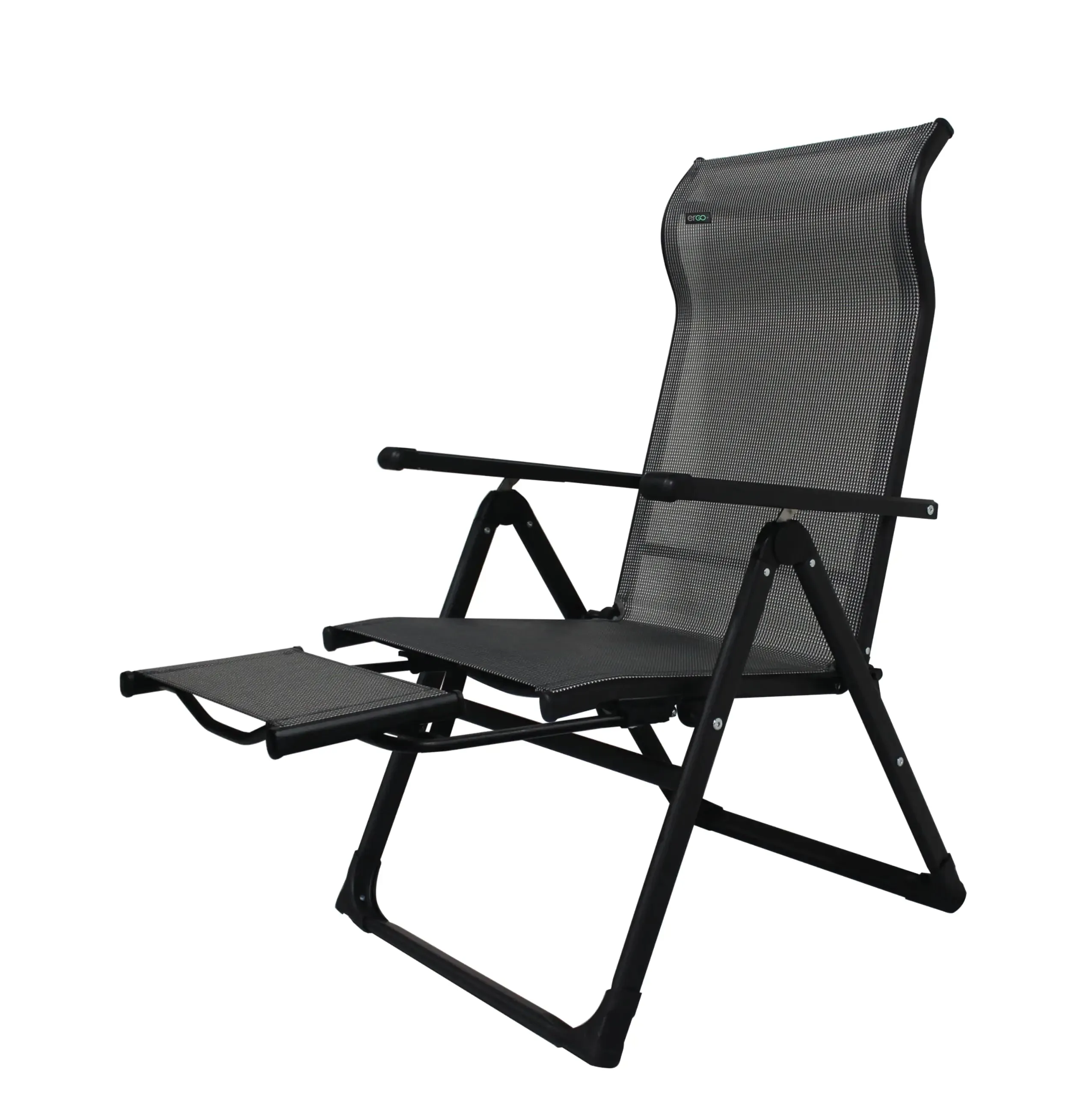 Caravan Sports Ergo  Patio Folding Chair Gray with Flip Out Footrest 300 LBS Weight Capacity 7 Recline Positions