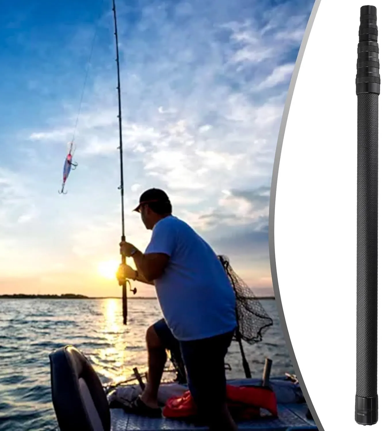 Carbon Fiber Telescoping Fishing Landing Net Rod Collapsible Pole Handle 46T High Carbon Blank Lightweight Strong 1.3-3.0m Retractable for Big Fish Catch