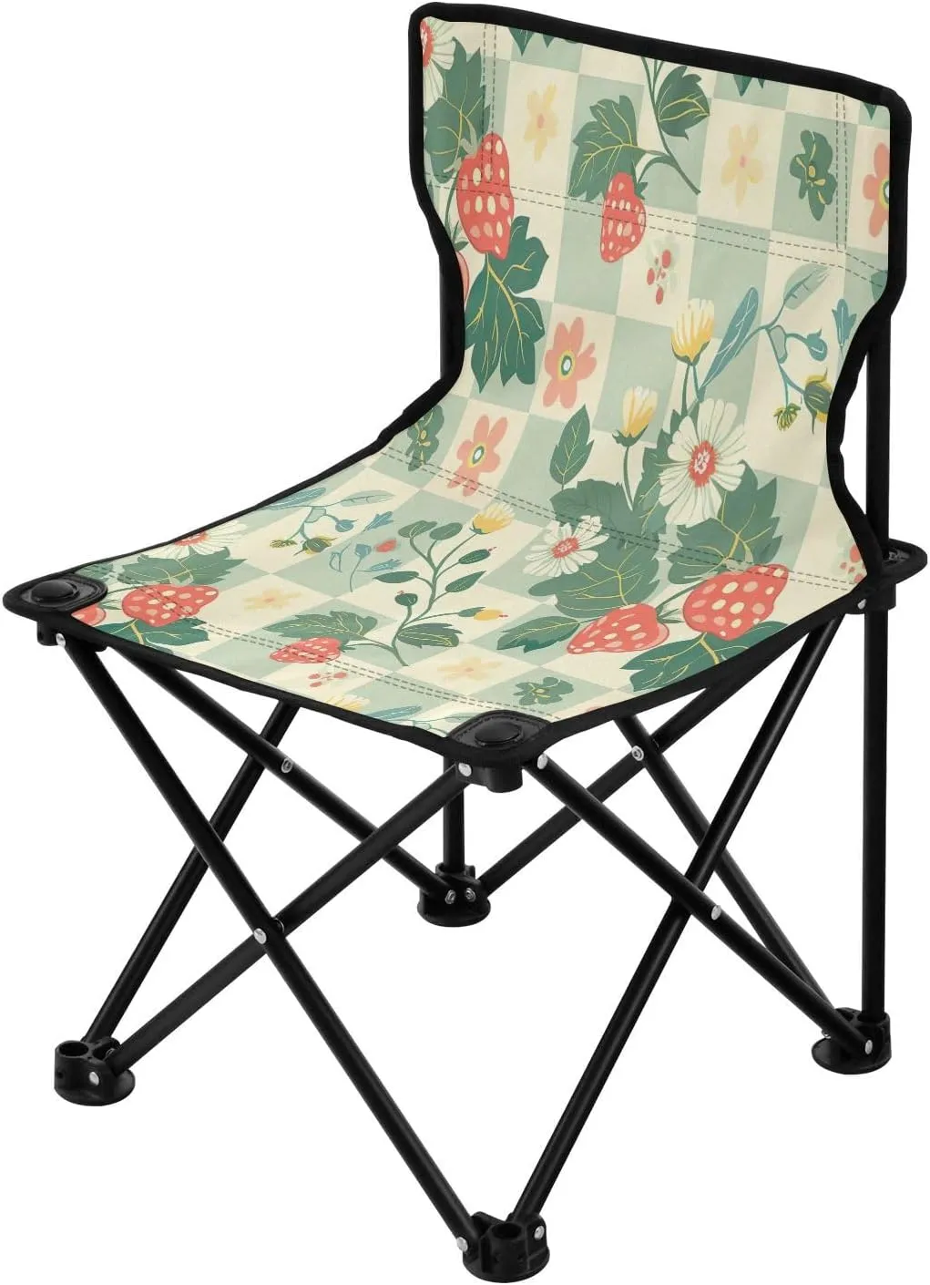 Cartoon Strawberry Portable Outdoor Folding Chair Anti-Slip Padded Oxford Cloth Stool Camping Chair Small for Beach Hiking Fishing Gardening Quad Camp Chair