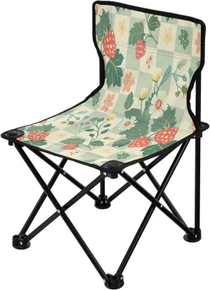 Cartoon Strawberry Portable Outdoor Folding Chair Anti-Slip Padded Oxford Cloth Stool Camping Chair Small for Beach Hiking Fishing Gardening Quad Camp Chair