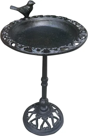 Cast Iron Bird Feeder & Bath Combo - 15.2" H Rust Resistant Heavy Duty Garden Decor, Vintage Floral Cut-Out Design HC8605