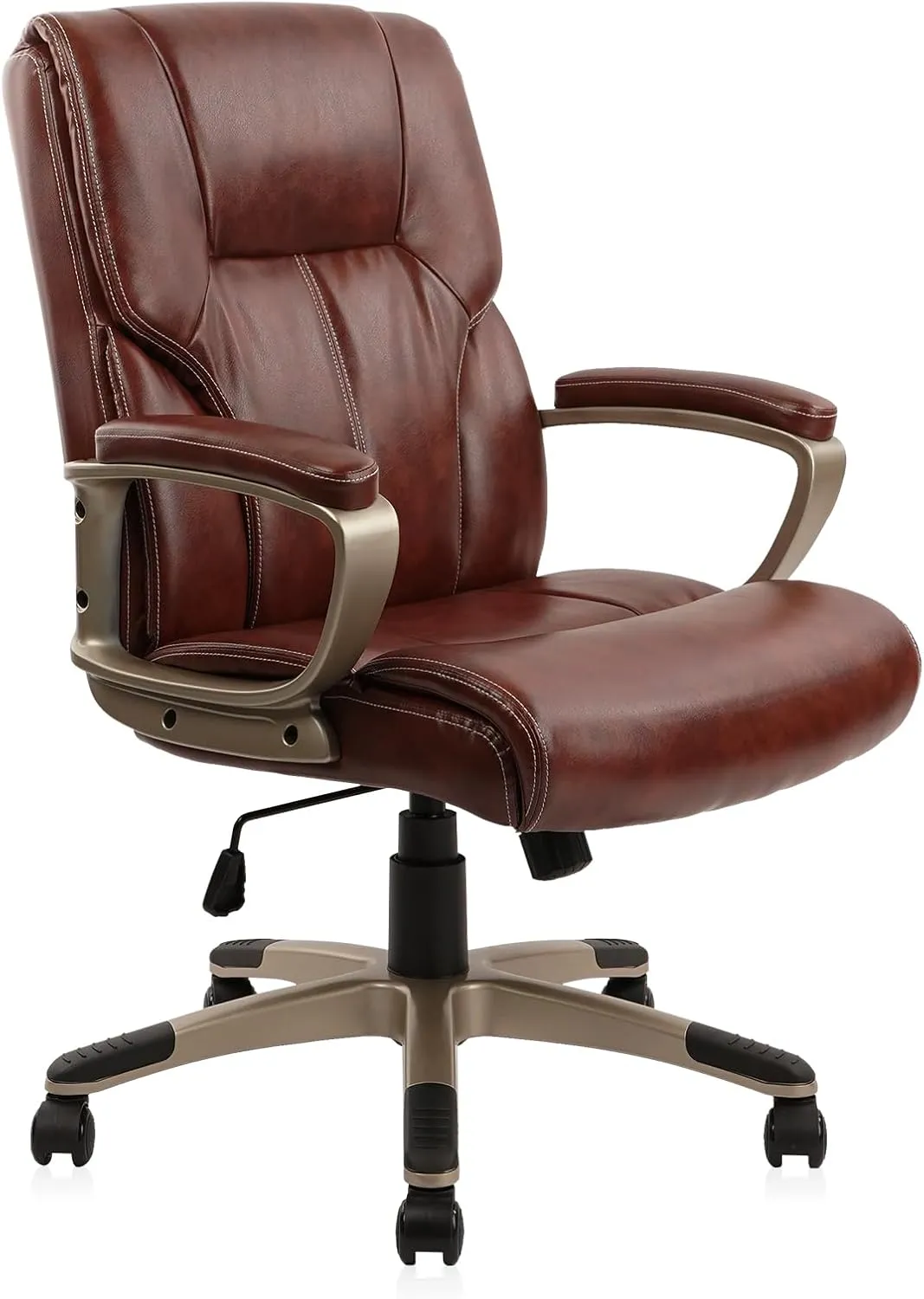 CLATINA Executive Office Chair with High Back, Brown PU Leather Chairs with Wheels and Arms, Managerial Chairs with Soft Padded Armrest Lumbar Support, Swivel Rolling Computer Desk Chair 400 LBS