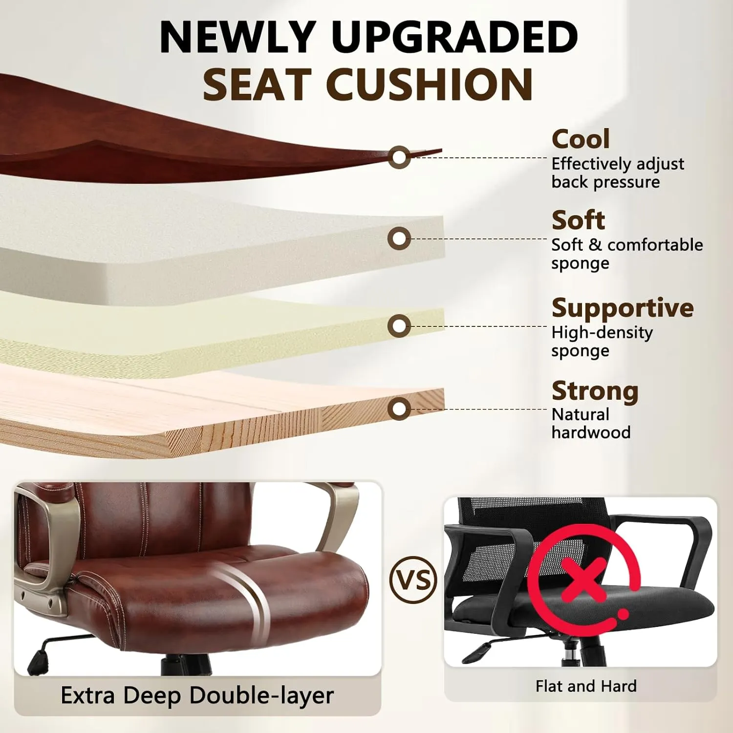 CLATINA Executive Office Chair with High Back, Brown PU Leather Chairs with Wheels and Arms, Managerial Chairs with Soft Padded Armrest Lumbar Support, Swivel Rolling Computer Desk Chair 400 LBS