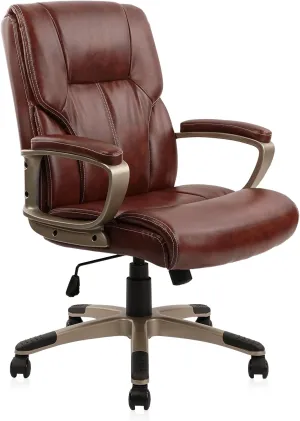 CLATINA Executive Office Chair with High Back, Brown PU Leather Chairs with Wheels and Arms, Managerial Chairs with Soft Padded Armrest Lumbar Support, Swivel Rolling Computer Desk Chair 400 LBS