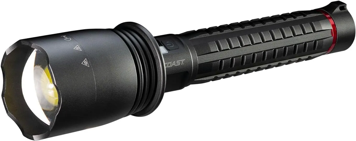 Coast XP80R 15000 Lumen Rechargeable Dual-Power LED Flashlight with POWERiQ™ Real-TIME Display, 5 Light Modes, Ultra View Flood Beam, Push/Pull Focus
