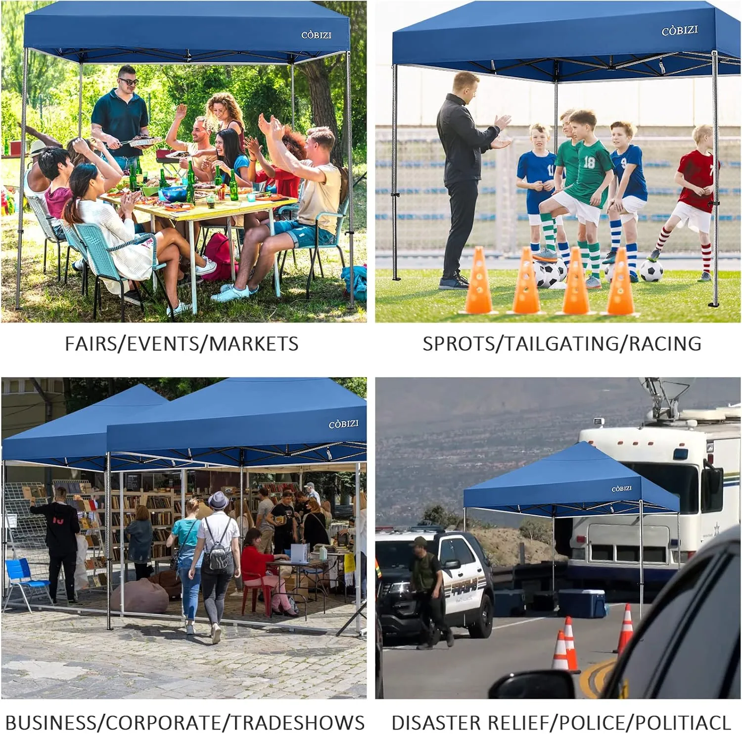 COBIZI 10x10 Pop up Canopy Tent Heavy Duty with 4 Sidewalls, Easy Set-up Commercial Outdoor Party Tent, 100% Waterproof Wedding Tent Gazebo, 3 Height Adjustable with Wheeled Bag,Blue