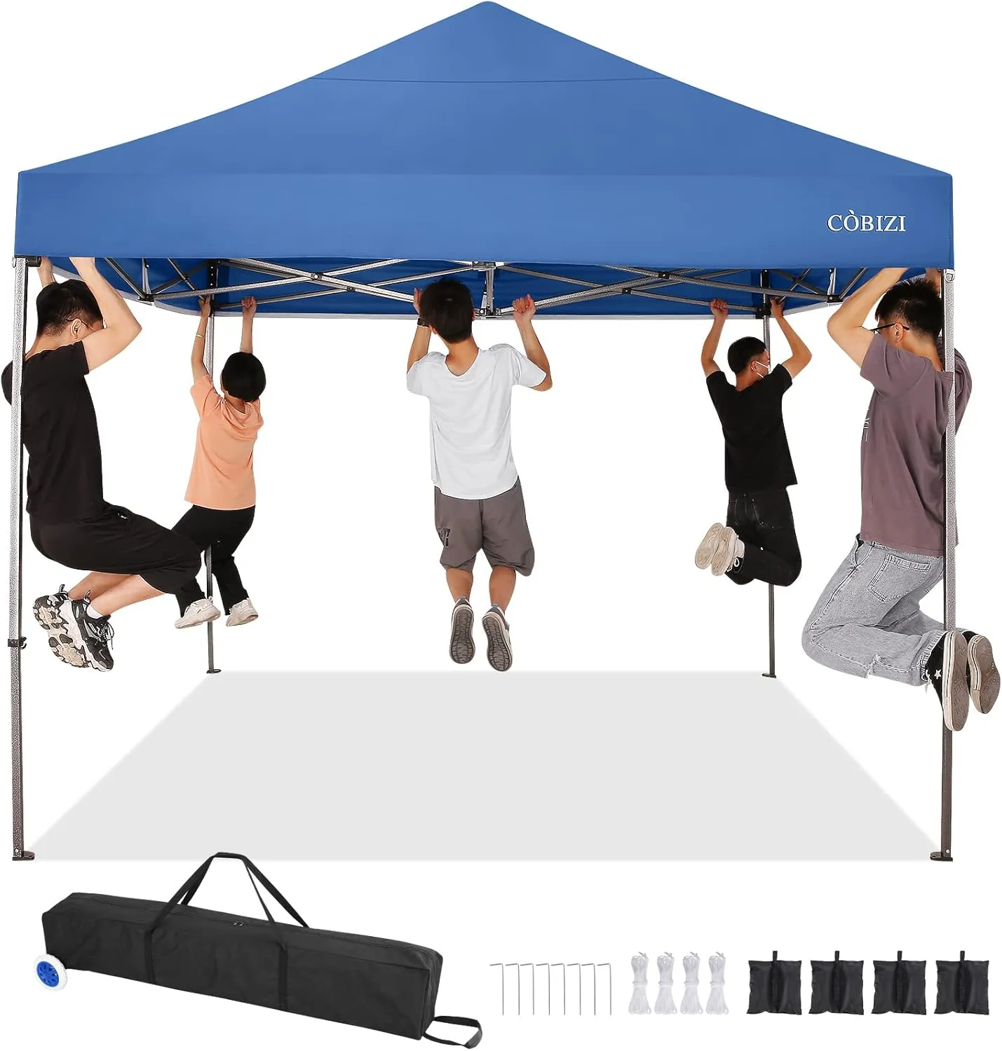 COBIZI 10x10 Pop up Canopy Tent Heavy Duty with 4 Sidewalls, Easy Set-up Commercial Outdoor Party Tent, 100% Waterproof Wedding Tent Gazebo, 3 Height Adjustable with Wheeled Bag,Blue